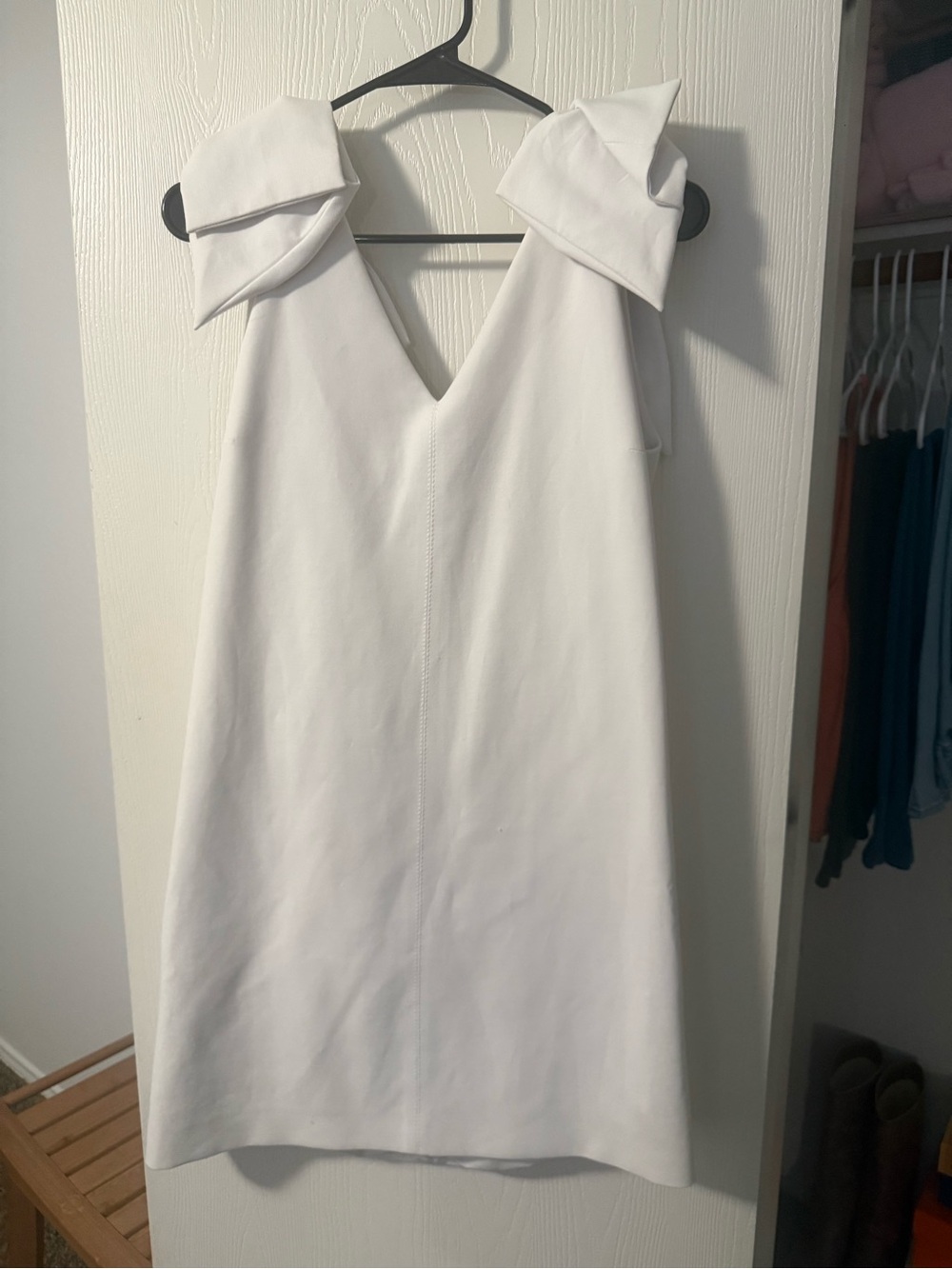 MSGM White Sleeveless Mini Dress with Sculpted Folded Shoulders